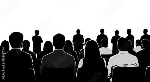 Silhouetted People in Meeting Room.