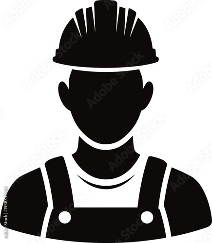 Construction worker silhouette in hard hat and overalls icon graphic