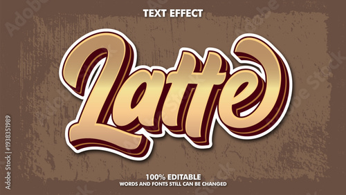 Brown color latte word text effect with 3D vintage editable style
