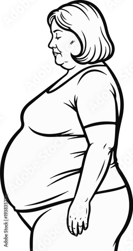 Side profile illustration of a plump woman with a round belly and short hair