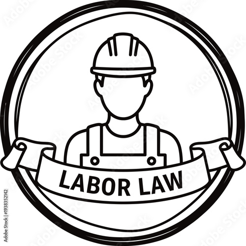 Labor law logo with construction worker wearing hard hat and overalls