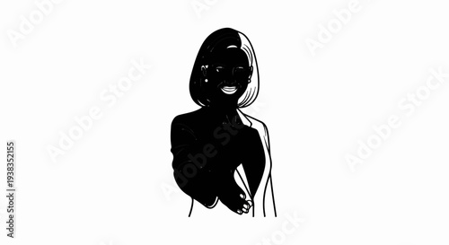 A friendly woman with short hair extends her hand for a handshake