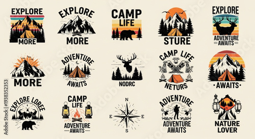 Vintage Outdoor Adventure and Camping Graphic Designs Collection.