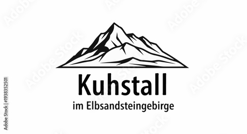 Stylized mountain peak above bold text on a white background