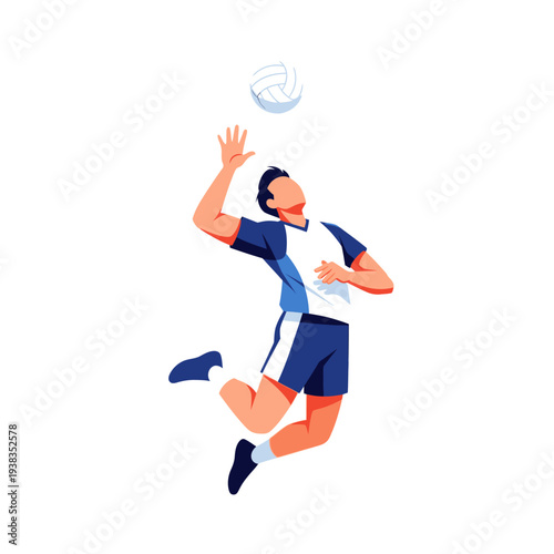 Volleyball Player Jumping High to Spike Ball in Action