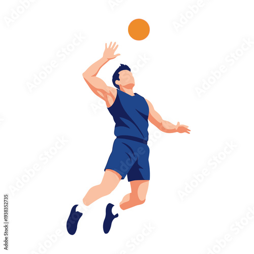 Volleyball Player Jumping to Spike Ball - Dynamic Action Illustration