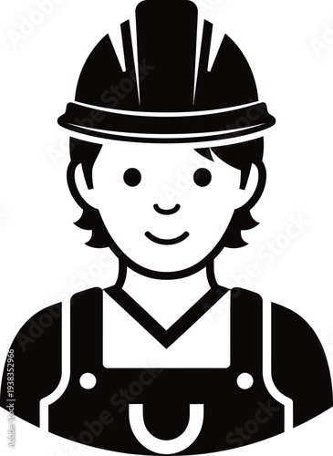 A smiling construction worker wearing a hard hat and overalls