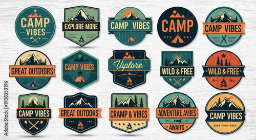 Collection of Vintage Camping and Outdoor Adventure Badges.