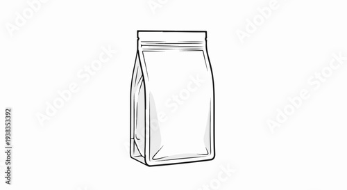 Simple line art of a blank, resealable pouch on a white background