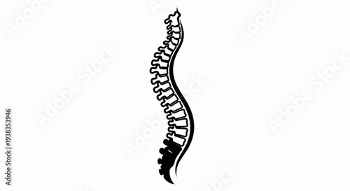 Stylized black and white outline illustration of a human spine