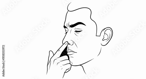 Close-up profile illustration of a man's face with his finger in his nose