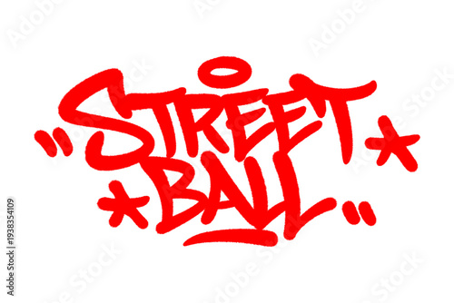 Street Ball Graffiti Tag Design in Realistic Red Spray Paint Style with Aerosol Texture for Urban Basketball Branding.
