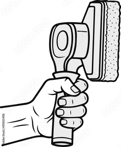 Hand holding a scrubbing brush with a sponge attachment