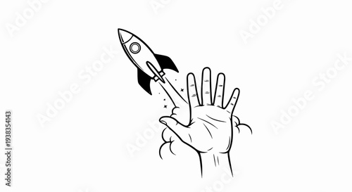 Hand launching a rocket with smoke and stars