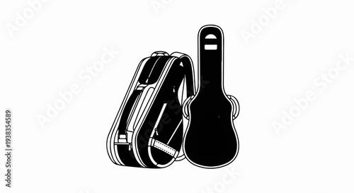 Two protective cases for stringed instruments, one open, one closed