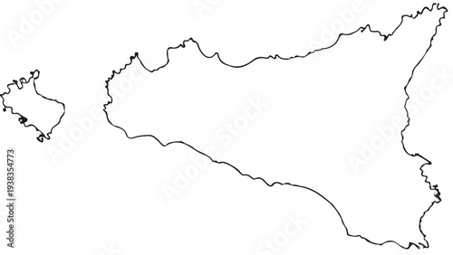 Outline map of Sicily and the Egadi Islands, starkly rendered in black ink on white