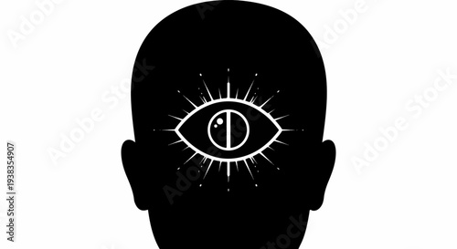 Silhouette head profile with a radiant eye inside