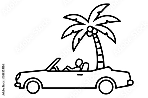 Tropical Travel Relaxing Car Scene Clean Vector Graphic