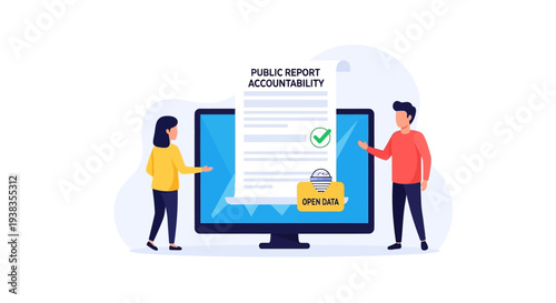 People interacting with large computer screen.