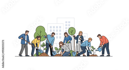 People Planting Trees and Gardening Together.