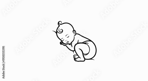 Stylized sketch of a newborn baby sleeping peacefully, curled up