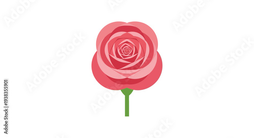 Pink Rose Illustration with Green Stem.