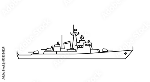 Simple Line Drawing of Warship.