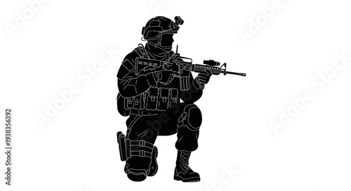 Soldier Kneeling with Rifle Ready.