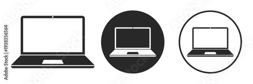 Set of minimal flat laptop computer icon with screen and keyboard vector illustration isolated on white background