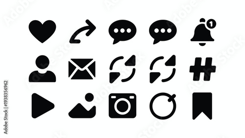 Collection of social media and communication icons for business and design use