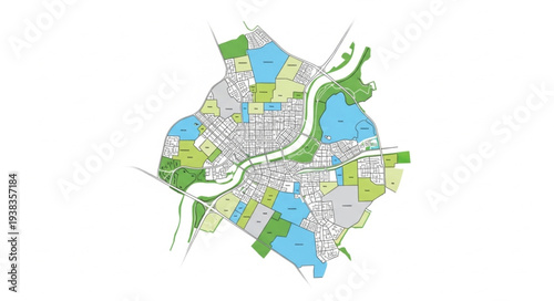 Urban Planning Map with Green Spaces.