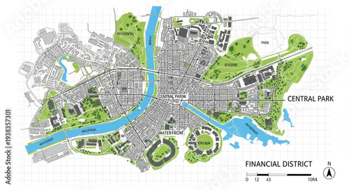 Urban Planning Map with Green Spaces.