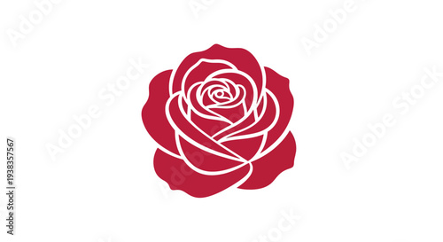 Red Rose Illustration with White Outlines.