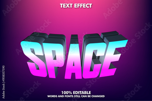 A vibrant 3D space text effect with a colorful gradient on a dark purple background