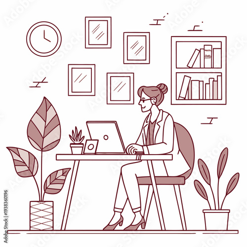 Remote Job Illustration with Modern Decor