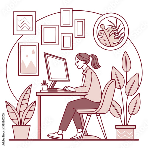 Female Employee Using Computer in Home Office