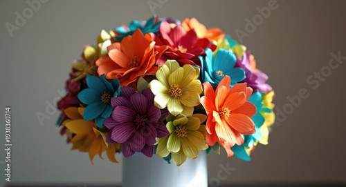 Handcrafted vibrant paper flower centerpiece with multicolor design