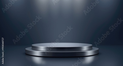 Sleek 3D podium background illustration with reflective surfaces