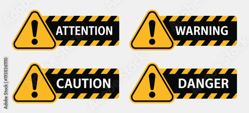 Warning sign vector, attention symbol, caution sign, danger alert icon, exclamation mark symbol, safety notification graphic, hazard communication design