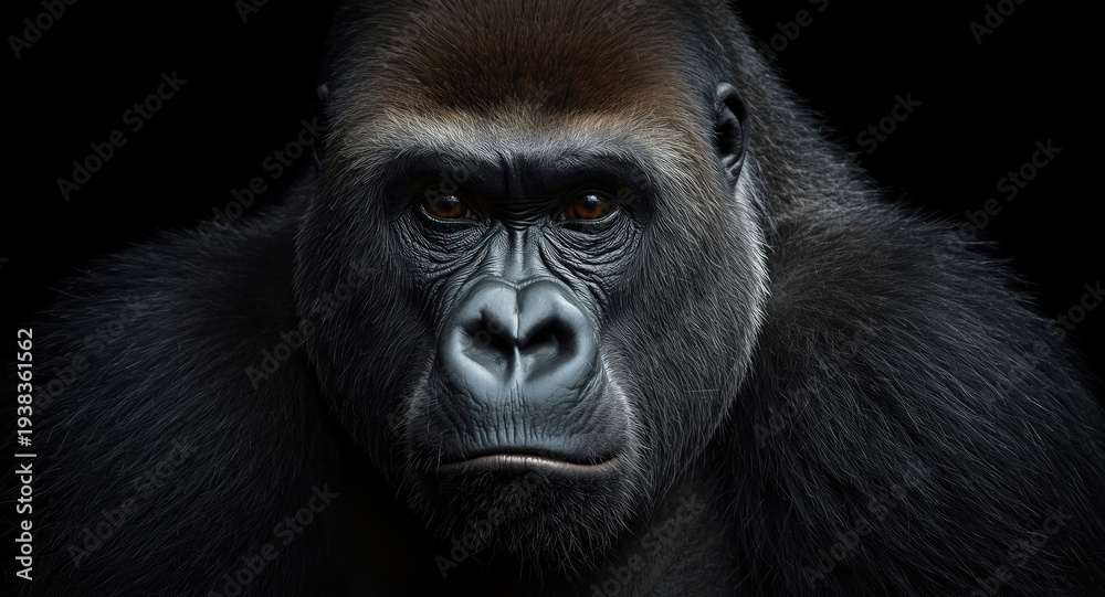 Obraz premium Close up of a lowland gorilla with a black textured background