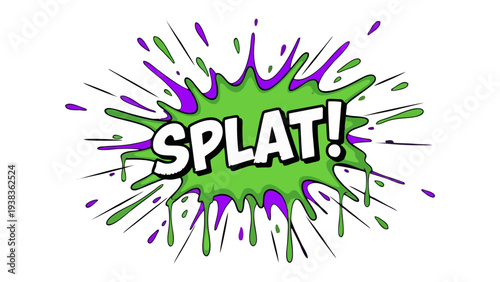 Dynamic Comic Book Style Splat Effect with SPLAT Text Burst Isolated on White