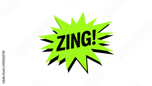 Vibrant Lime Green ZING Comic Book Style Burst Isolated on White Background