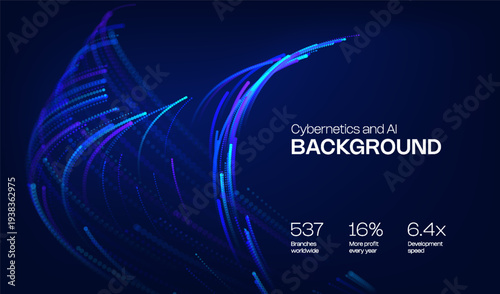 Abstract future ai background with blue big data and digital dots for tech and technology science presentation. Line cyber business network 3d backdrop. Connection graphic design.