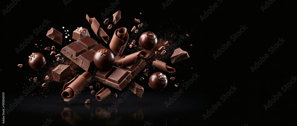 Fototapeta premium Chocolate isolated against black background, copy space