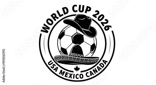 World Cup 2026 Logo Featuring Soccer Ball and Cowboy Hat.