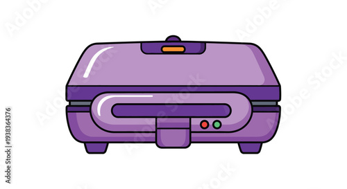 Vibrant purple panini press with red and green indicator lights on white background