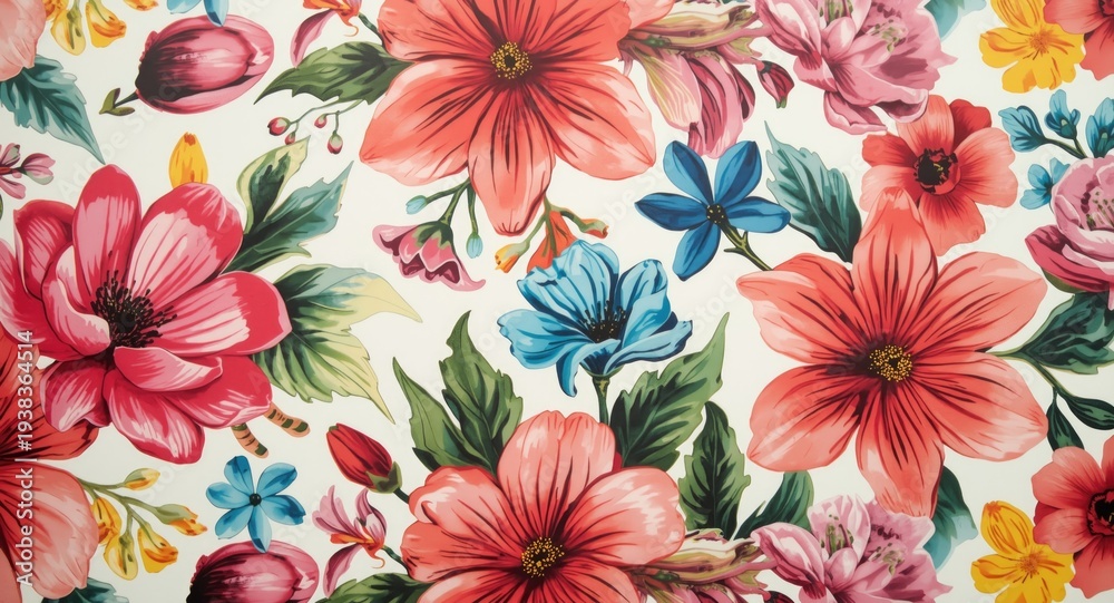 Naklejka premium Brightly colored flower design gift wrapping paper with varied blooms