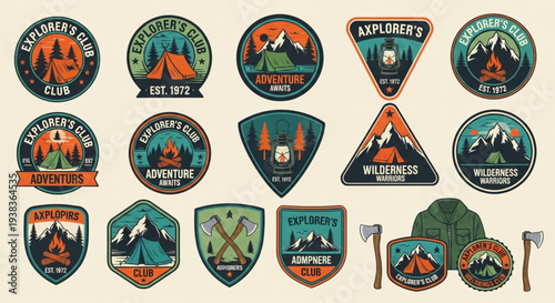 Collection of Vintage Outdoor Adventure Explorer Club Patches and Badges.