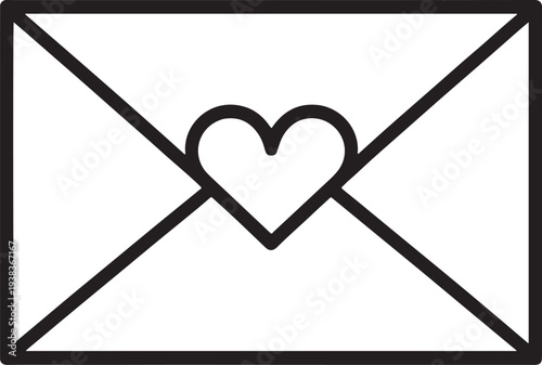 Love letter envelope with heart line icon