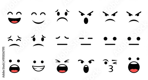 Collection of Diverse Emoji Faces Expressing Various Emotions.